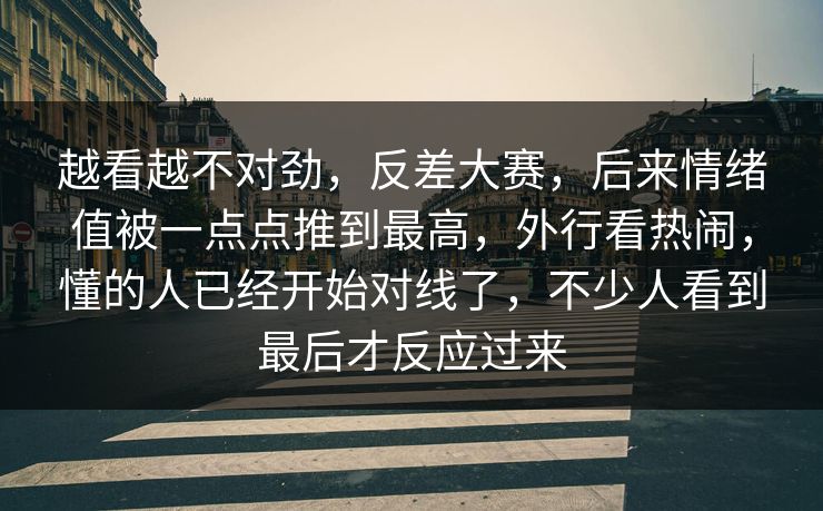 越看越不对劲，反差大赛，后来情绪值被一点点推到最高，外行看热闹，懂的人已经开始对线了，不少人看到最后才反应过来